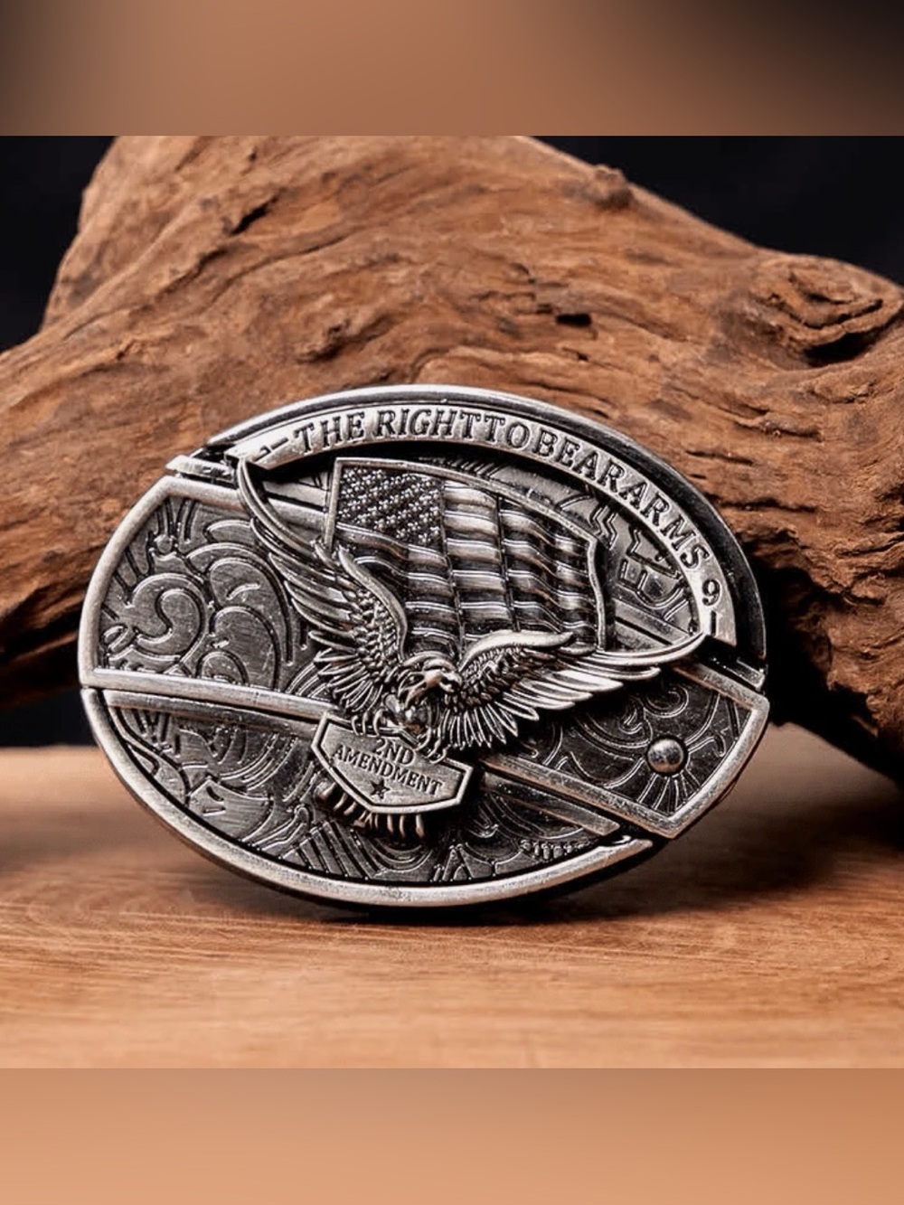The Right to Bear Arms Eagle Belt Buckle - Silver